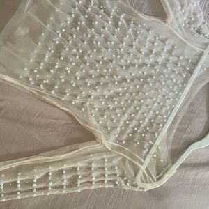 Nude Pearl and Rhinestone Sheer Top (Long Sleeve)